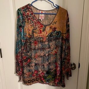 Johnny Was Vibrant Floral Velvet Blouse
